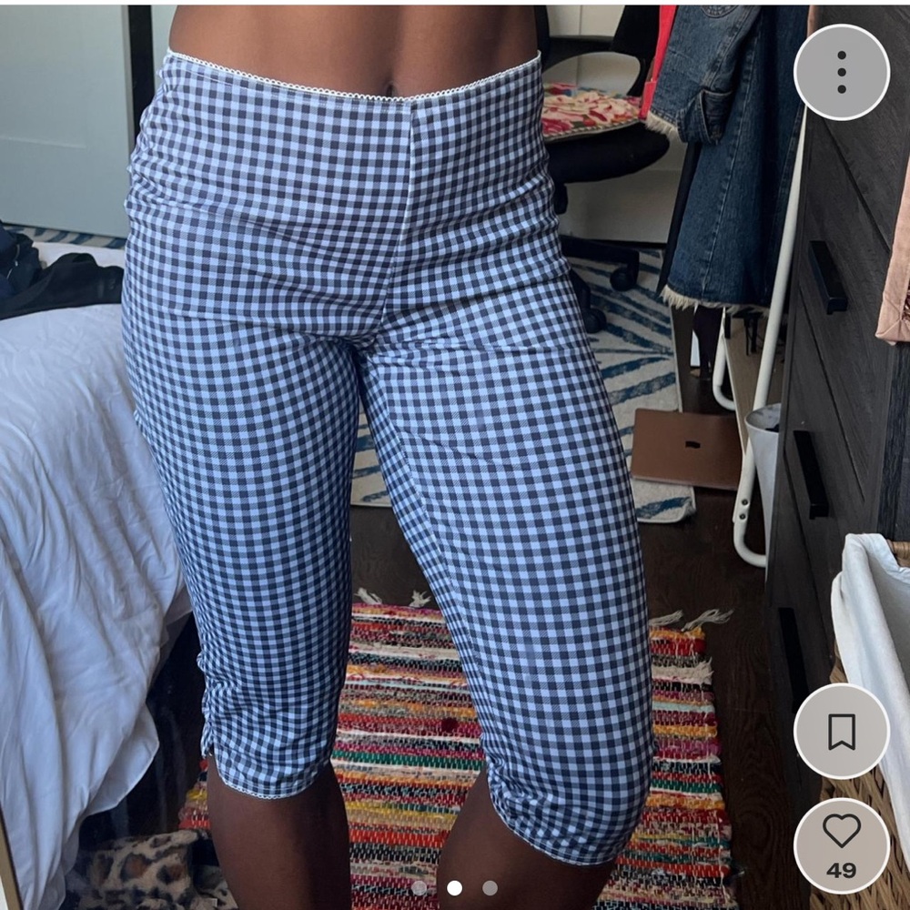 Blue and white gingham capris